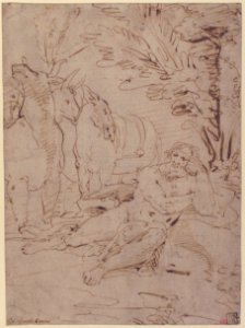 Unidentified Subject- Reclining Nude Male Figure and Cattle MET 1971.130