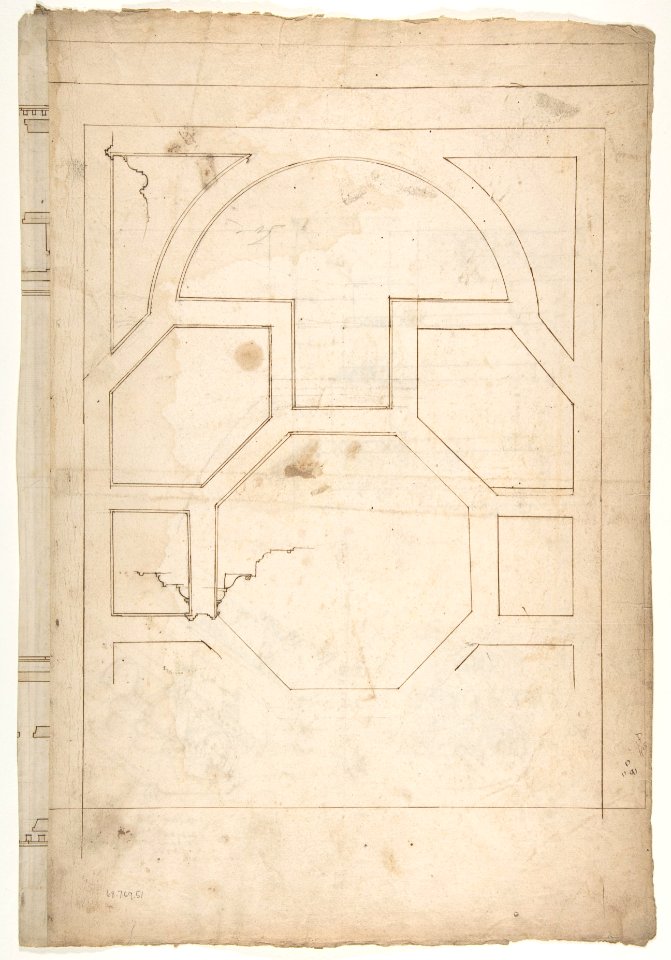 Unidentified, cornice, projection; architrave, projection (recto) Unidentified, ceiling, plan (verso) MET DP810860