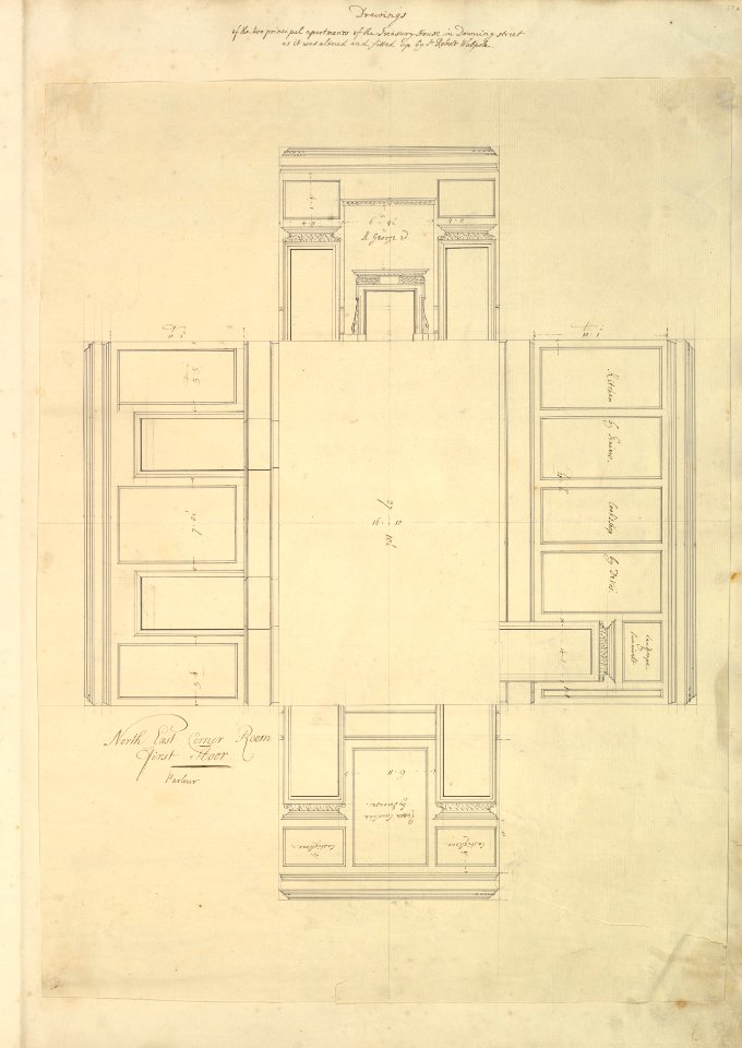 Treasury House, 10 Downing Street, London- Plan of the First-floor Parlor (Northeast Corner Room) MET DP829098