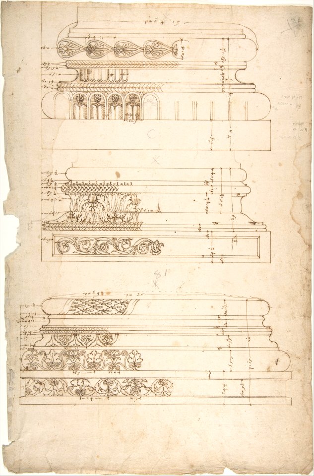 Unidentified, Composite base, elevation; Unidentified, Composite base, elevation; Unidentified, Composite base, elevation (recto) blank (verso) MET DP810823