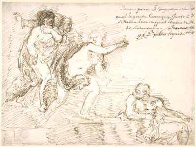Unidentified Subject with Male Nudes at Left and Right, with a Female Nude at Center MET DP800376