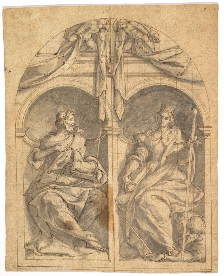 Two Wings of an Altarpiece depicting Saints John the Baptist and Catherine in Niches Surmounted by Angels MET DP826523