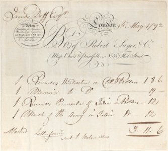 Trade Card for Robert Sayer & Co., Map, Chart and Printsellers Met DP885184