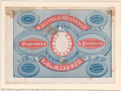 Trade Card for Whiting & Branston, Engravers & Printers Met DP885169