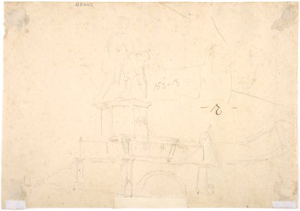 Venetian Capriccio- Landscape with a Farm Building, Sarcophagus, and Fountain (recto); Monument (verso) MET DP807983
