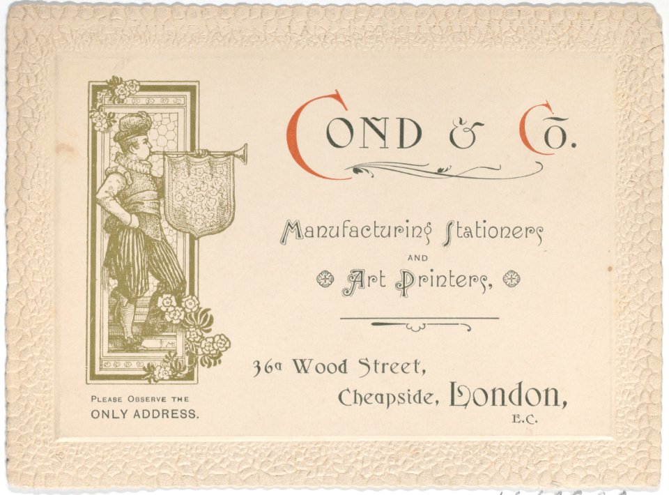 Trade Card for Cond & Co., Manufacturing Stationers and Art Printers Met DP885337