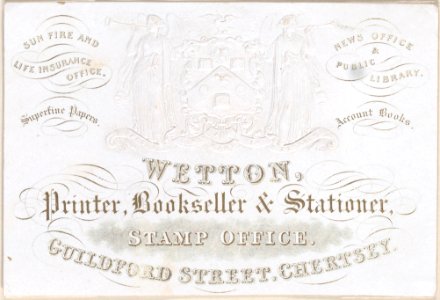 Trade card for Wetton, printer, bookseller and stationer Met DP884962