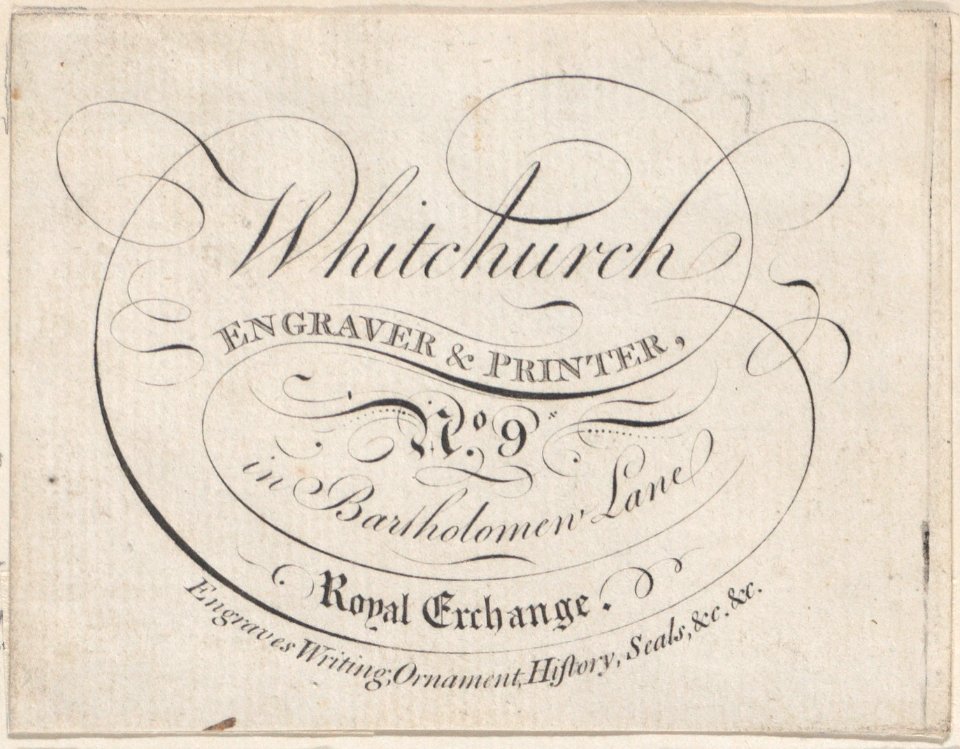 Trade Card for Whitchurch, Engraver & Printer Met DP885106