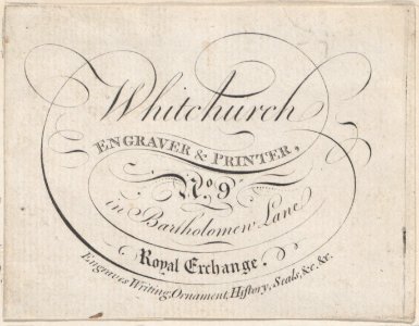 Trade Card for Whitchurch, Engraver & Printer Met DP885106