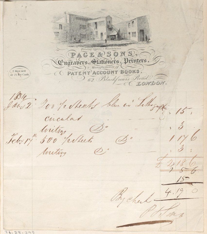 Trade Card for Page & Sons, Engravers, Stationers & Printers Met DP885162