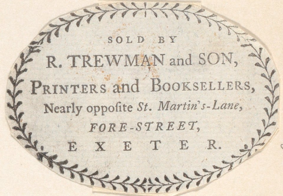 Trade Card for R. Trewman and Son, Printers and Booksellers Met DP885019