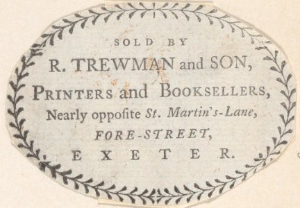 Trade Card for R. Trewman and Son, Printers and Booksellers Met DP885019