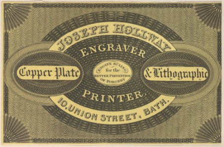 Trade Card for Joseph Hollway, Engraver & Printer Met DP885178
