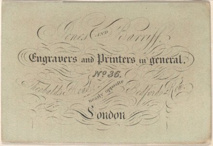 Trade Card for Jones and Barriff, Engravers and Printers Met DP885213