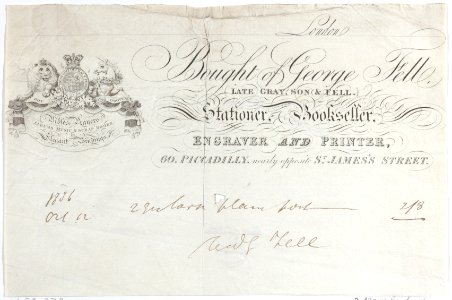 Trade Card for George Fell, Stationer, Bookseller, Engraver and Printer Met DP885319