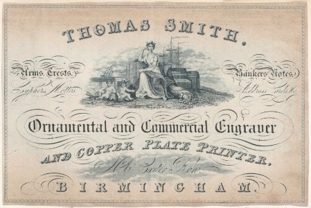 Trade Card for Thomas Smith, Engraver and Printer Met DP885096