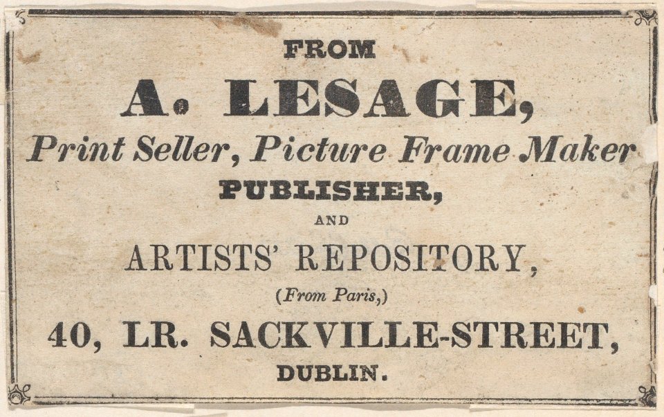 Trade card for A. Lesage, Printseller, Framer, and Publisher Met DP885037