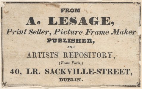 Trade card for A. Lesage, Printseller, Framer, and Publisher Met DP885037