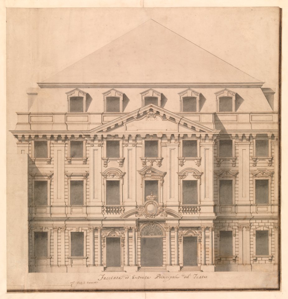 View of a Theater (Bayreuth)- Exterior Elevation of the Facade; Central Portal Surmounted by Royal Crown MET DP-13489-001