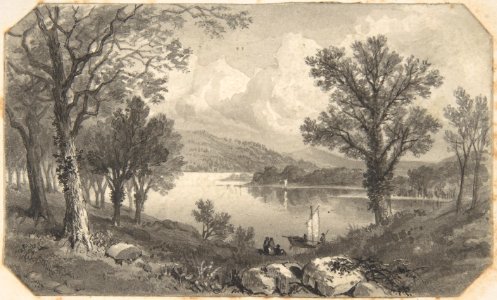 View of a lake or river with a sailboat MET DP804413