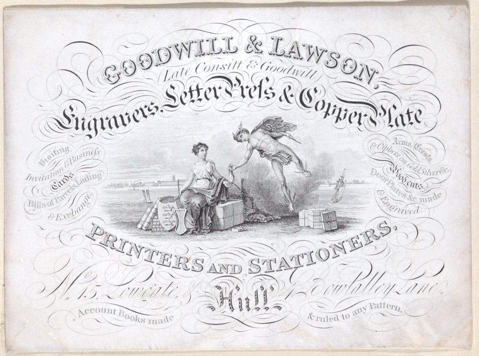 Trade card for Goodwill & Lawson, engravers, printers and stationers Met DP884961