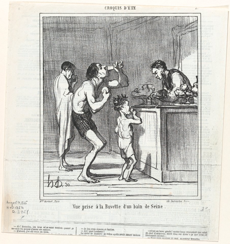 View of a refreshment stand at a bath on the Seine, from 'Summer sketches,' published in Le Charivari, August 3, 1865 MET DP877377