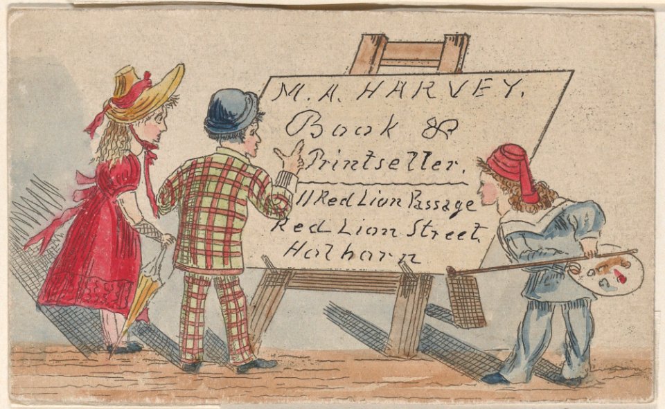 Trade card for M.A. Harvey, Book and Printseller Met DP885086