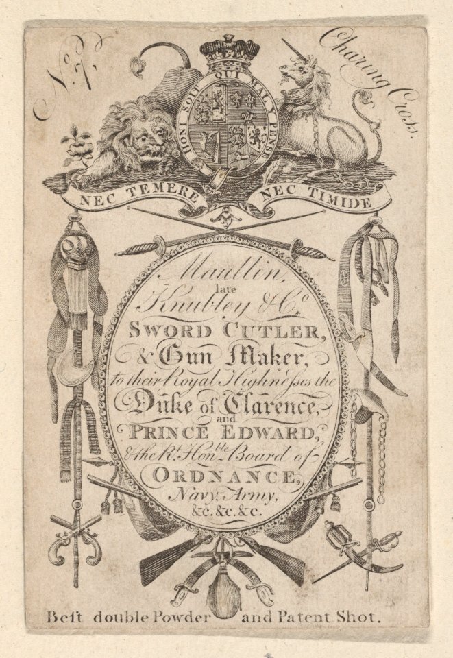 Trade Card Bearing the Name of the Late Gunmaker John Knubley (1750–1795) Met DP886739