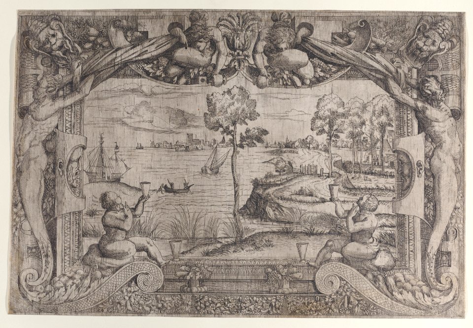 View of a Bay with a Central Tree in an Ornamental Frame Met DP884309