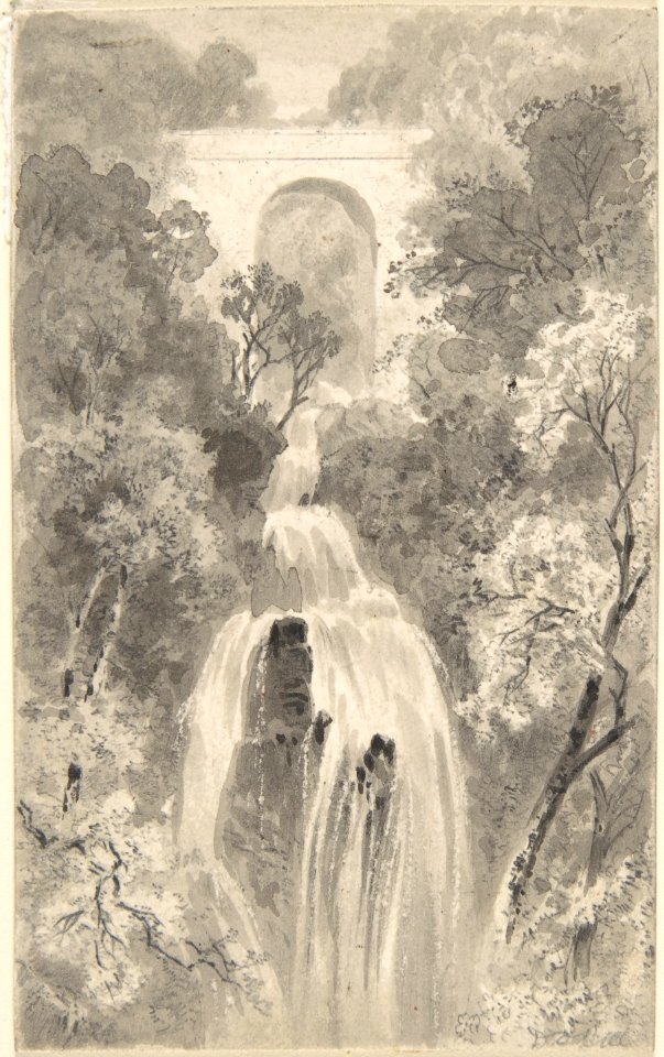 View of a Waterfall (recto); Landscape Study (verso) MET DP804410