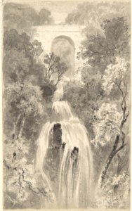 View of a Waterfall (recto); Landscape Study (verso) MET DP804410