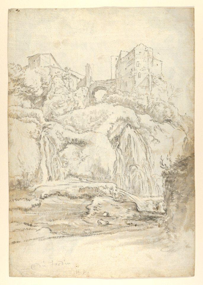 View of a Bridge and Waterfalls in Tivoli; verso- View of a Waterfall in Tivoli From Within a Cave MET DP854074
