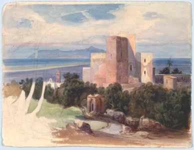 View on Terracina with Mount Circeo (recto); View of the Roman Campagna with an Aquaduct (verso) MET DP860357