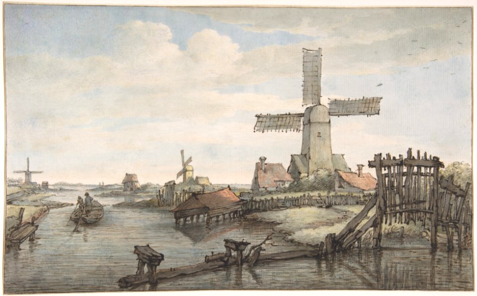 View of a Canal with Three Windmills MET DP801673