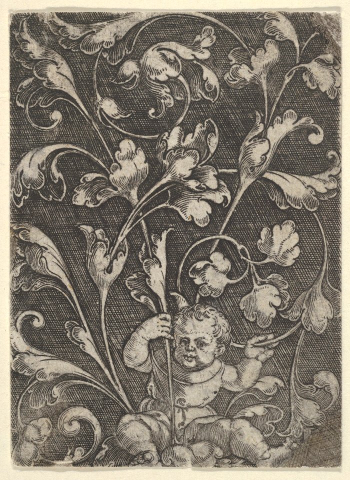 Vertical Panel with Tendrils Supported by a Seated Child MET DP836792