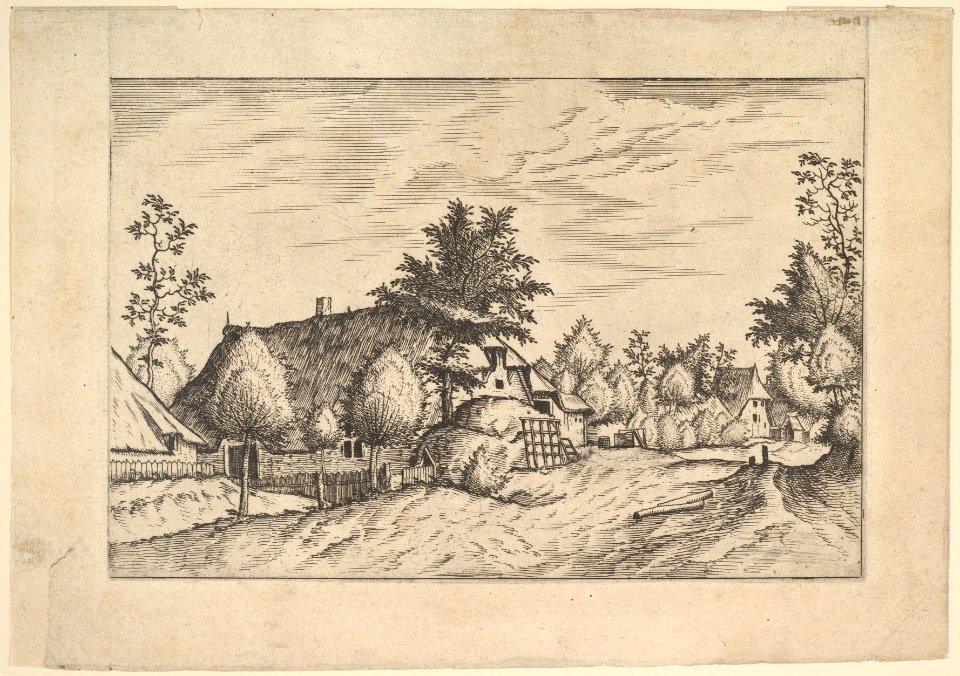 Village Street, hay stacked in front of a farm from Praediorum villarum et rusticarum casularum icones elenoantissimae ad vivum in apre deformatae MET DP825674