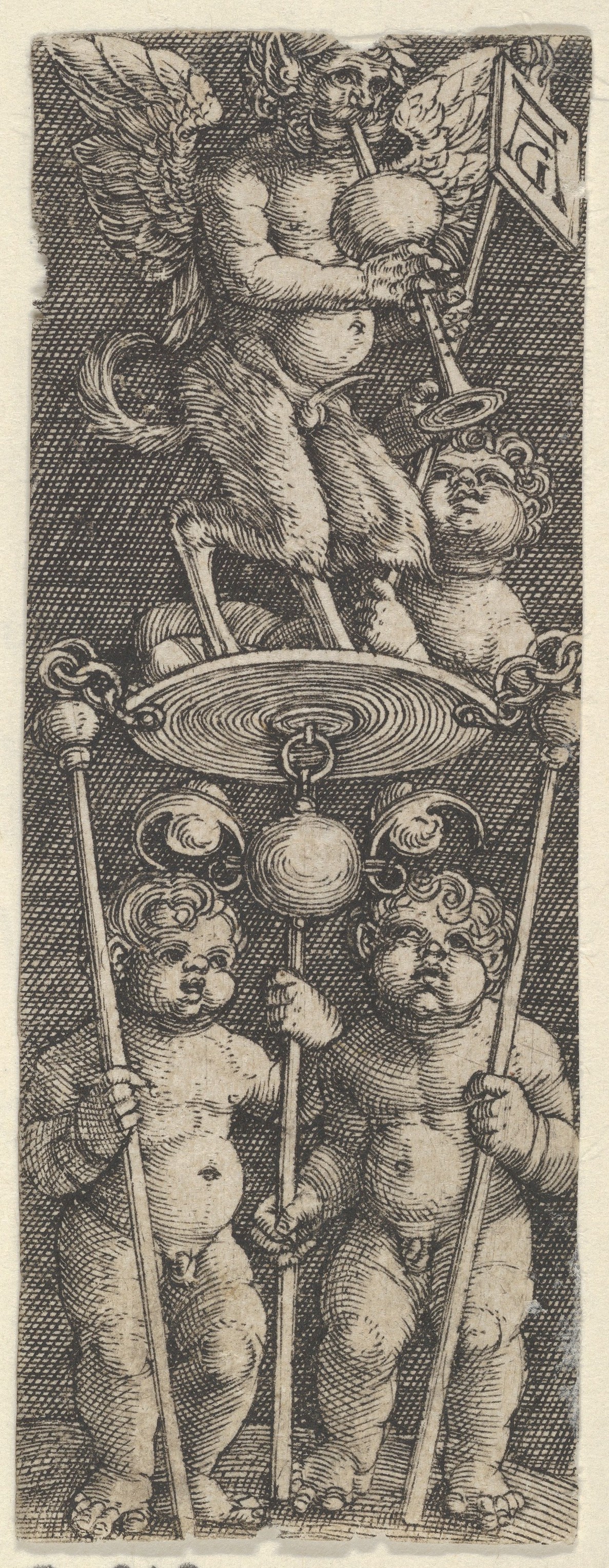Vertical Panel with Two Children Supporting a Pedestal with a Satyr Playing a Bagpipe MET DP836784