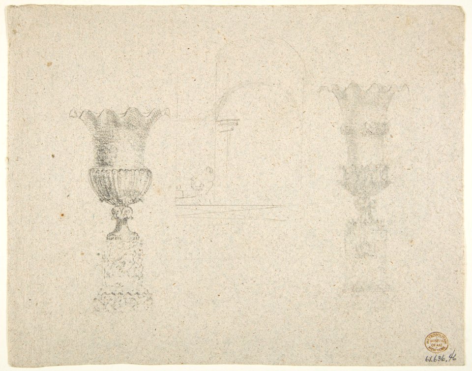 Verso- Design for an urn; recto- Designs for two urns MET DP812593