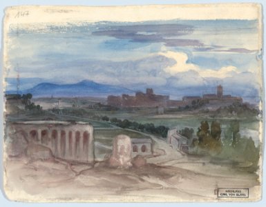 View on Terracina with Mount Circeo (recto); View of the Roman Campagna with an Aquaduct (verso) MET DP860356
