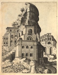 Vertical Landscape with the Ruins of the Temple of Venus and Roma, from the series 'Ruinarum variarum fabricarum delineationes pictoribus caeterisque id genus artificibus multum utiles' MET DP823087