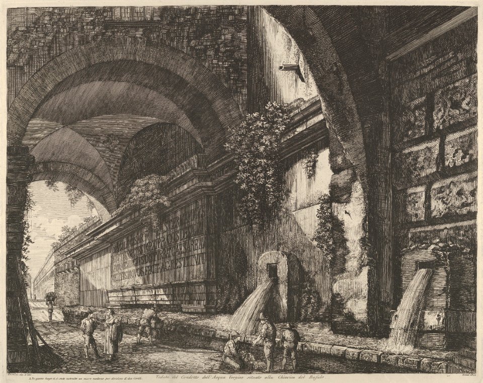 View of the ancient aquaduct and fountains situated near the Chiavica del Bufalo in Rome MET DP837536