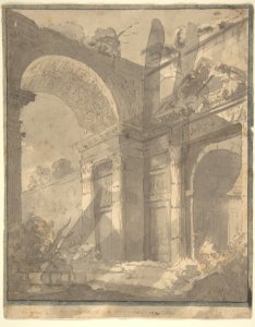 View of Ancient Roman Ruins, an Arch and a Triangular-Pedimented Doorway MET DP810685