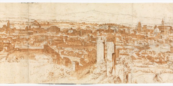 View of Rome from the Janiculum in the South-West; verso- Sketch of buildings and plants MET DP306885