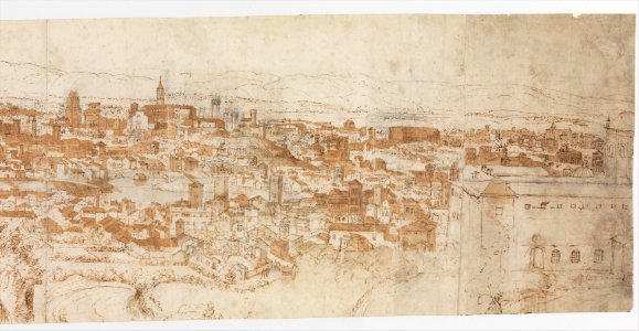 View of Rome from the Janiculum in the South-West; verso- Sketch of buildings and plants MET DP306886