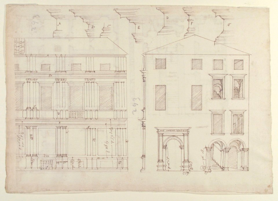 Villa Farnesina, Stables, half front elevation and end elevation (recto) Palazzo Salviati-Adimari, plan (verso) MET 49.92.50 RECTO