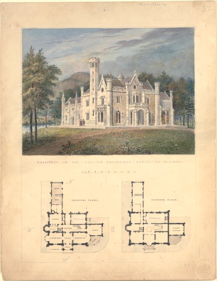 Villa for Robert Donaldson, Fishkill Landing, New York (perspective and plans) MET DP169712