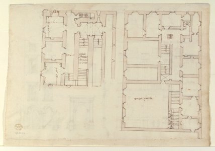 Villa Farnesina, Stables, half front elevation and end elevation (recto) Palazzo Salviati-Adimari, plan (verso) MET 49.92.50 VERSO