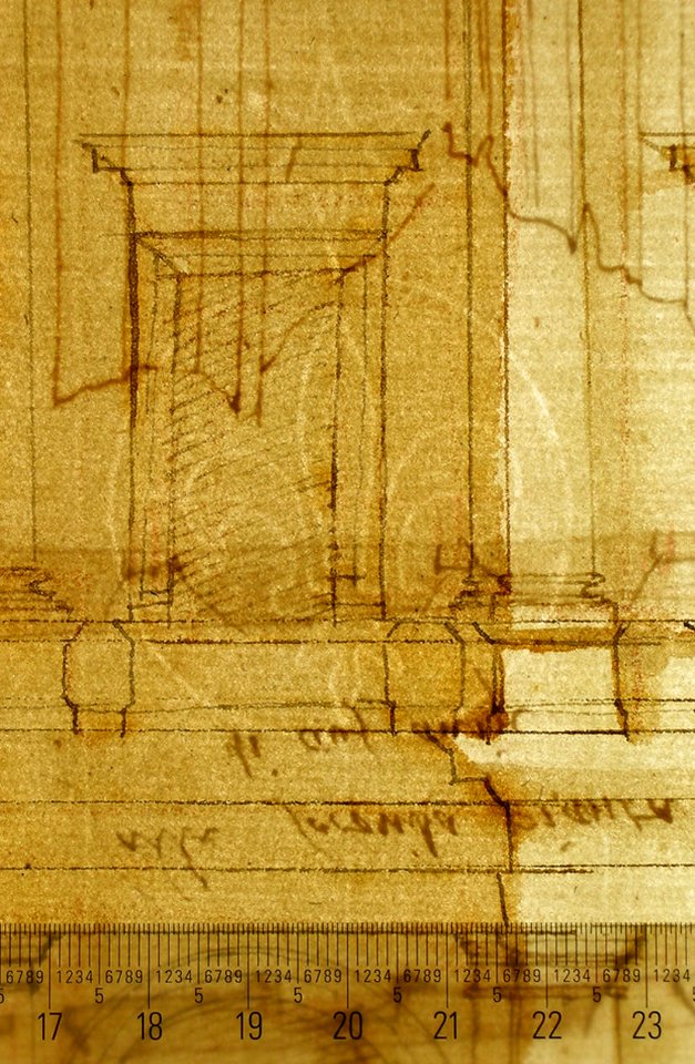 Villa of Agostino Chigi (La Farnesina), Rome, north façade, with ornamental detailing (recto); Villa of Agostino Chigi (La Farnesina), Rome, plan and moulding profiles (verso) MET sf49 92 53-watermark