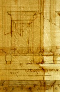 Villa of Agostino Chigi (La Farnesina), Rome, north façade, with ornamental detailing (recto); Villa of Agostino Chigi (La Farnesina), Rome, plan and moulding profiles (verso) MET sf49 92 53-watermark