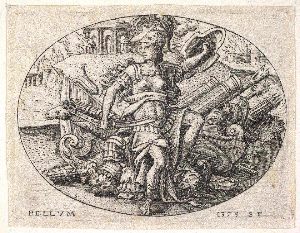 War- Bellona sits on a trophy of arms (La Guerre- Bellone assise sur un trophée d'armes) MET DP834101